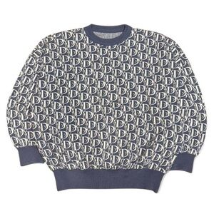 Vandy The Pink Blue Dior Monogram Ribbed Knit Oversized Sweater